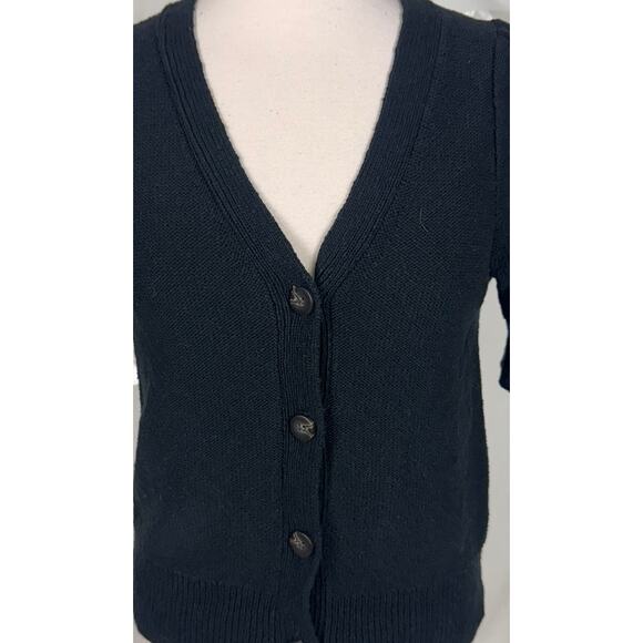 Madewell Small Black V Neck 4 Button Front Shorts Sleeve Cardigan Sweater - Picture 2 of 9
